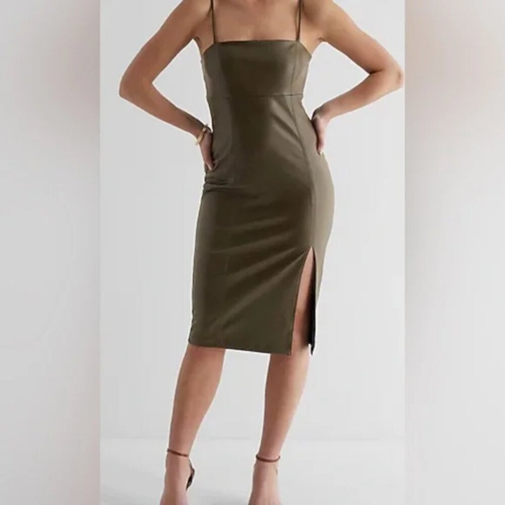 Express Faux Leather Square Neck Spaghetti Strap Dress Size M